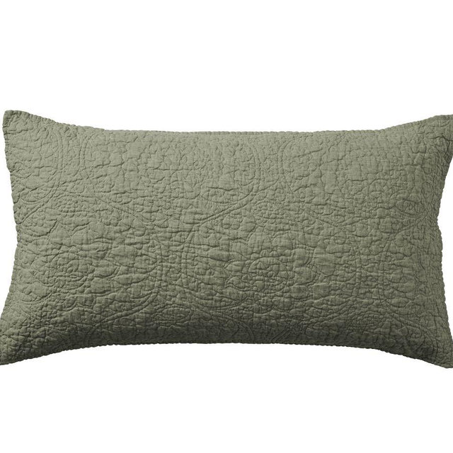 Loden Belgian Flax Linen Floral Stitch Shams, King, Set of 2