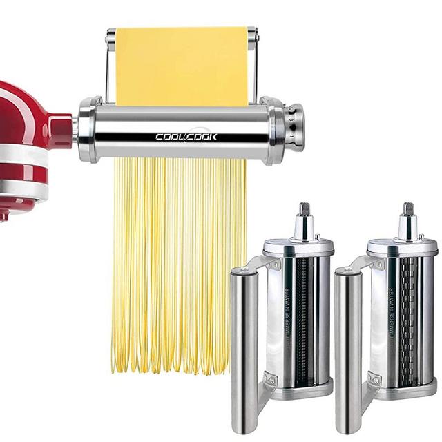 Pasta Maker Attachment Set for KitchenAid Stand Mixer with Unique Roller, Pasta Sheet Roller, Spaghetti Cutter, Fettuccine Cutter, Stainless Steel