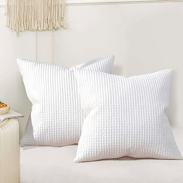 PHF 100% Cotton Waffle Weave Throw Pillow Cover, 24" x 24", No Insert, 2 Pack Square Pillowcases Shell, Elegant Home Decorative Throw Pillow Covers for Bed Couch Sofa, White