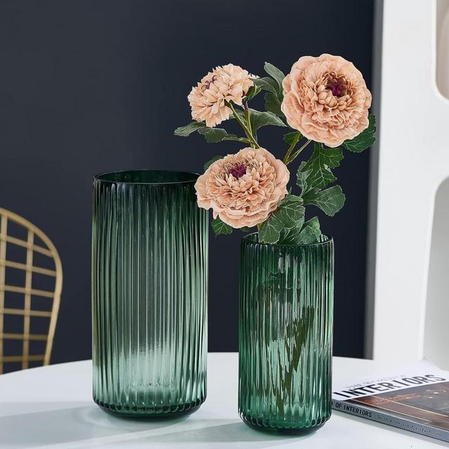Flower Vase 7.5 inch Green Thickened Glass Vase for Bookshelf,Dinner Table,Indoor Office Desktop,Meeting Room,Bathroom,Countertop,Home Christmas Day Decoration