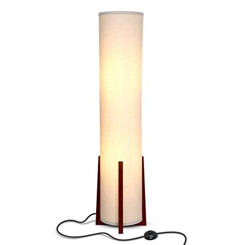 Brightech Parker - Decorative Tower Shade Floor Lamp for Living Rooms - Contemporary Column Lamp - Soft Light for Bedroom Standing 48 Inches (4') Tall - Asian Design w/Wood Frame - Incl. 2 LED Bulbs