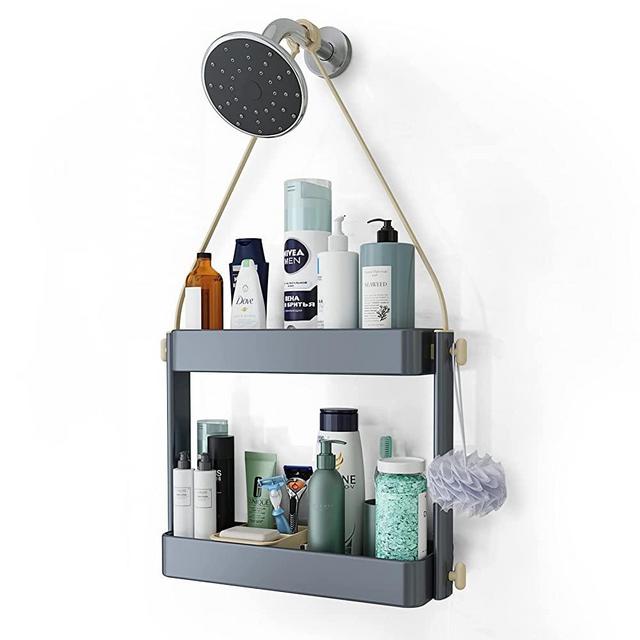 SINOART Hanging Shower Caddy-Over Shower Head Bathroom Storage Organizer Shelf -Adjustable Height Shower Head Rack,Extra Wide Space Shower Organizer for Shampoo,Soap,Razor