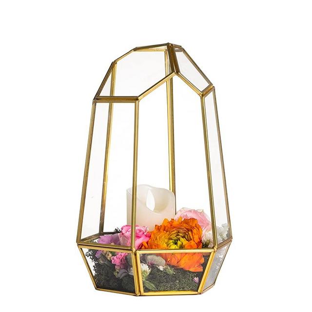 NCYP 9.8inches Glass Terrarium Planter Geometric Decor Box Centerpiece for Wedding Coffee Table Irregular Copper Handmade Flower Pot for Succulents Fern Moss（No Plants