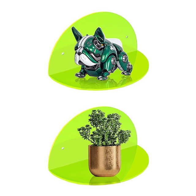 ROYALITA Acrylic Small Floating Shelves (2-Pack, 8-inch Diameter) - Wall Mounted Display Stand for Plants, Toys, Makeup, and More - Ideal for Home and Office, Green