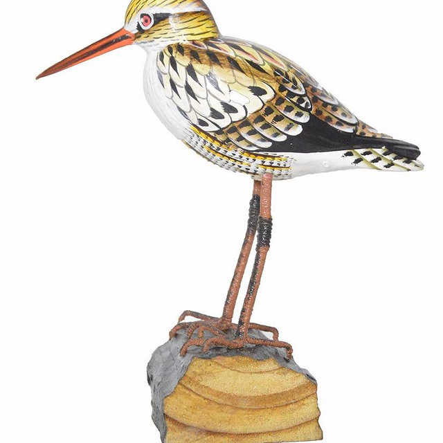 WorldBazzar 8 Hand Carved Painted Wood Carving SHOREBIRD Sandpiper Bird Decoy Vintage Style Blue Red Brown Green Yellow White Pink Black Medium