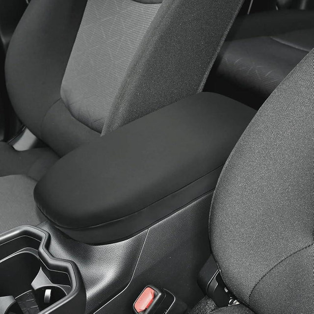 INTGET Center Console Armrest Cover for Toyota RAV4 Accessories 2025 2024 2023 2022 2021 2020 2019 Leather Middle Console Lid Cover Arm Rest Covering Car(Black with Cushion Flat)
