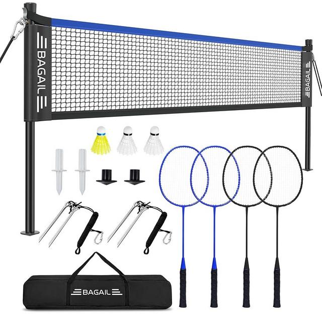 BAGAIL Outdoor Badminton Net Set with Anti-Sag Winch System - Official Size 20ft x 5ft, 4 Rackets, 3 Shuttlecocks, Durable PE Net & Carry Bag for Backyard, Beach, Family Games