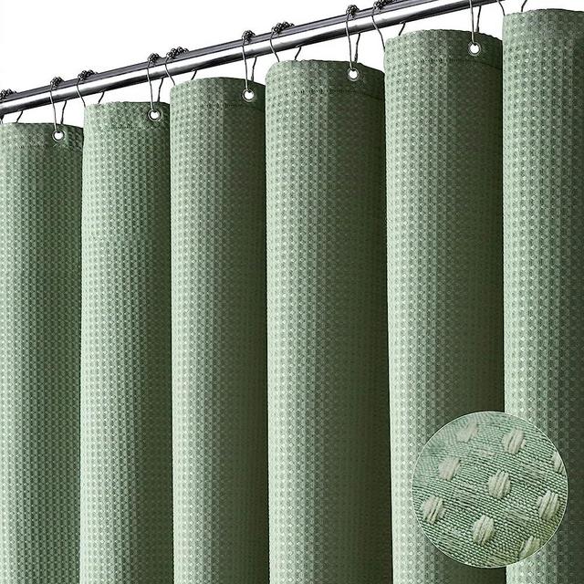 Dynamene Stall Fabric Shower Curtain - 60 x 84 inch Long Waffle Weave Weighted Thick Cloth Shower Curtain for Bathroom, Neutral Heavy Duty Hotel Spa Luxury Bath Curtain Set with 10 Hook, Sage Green