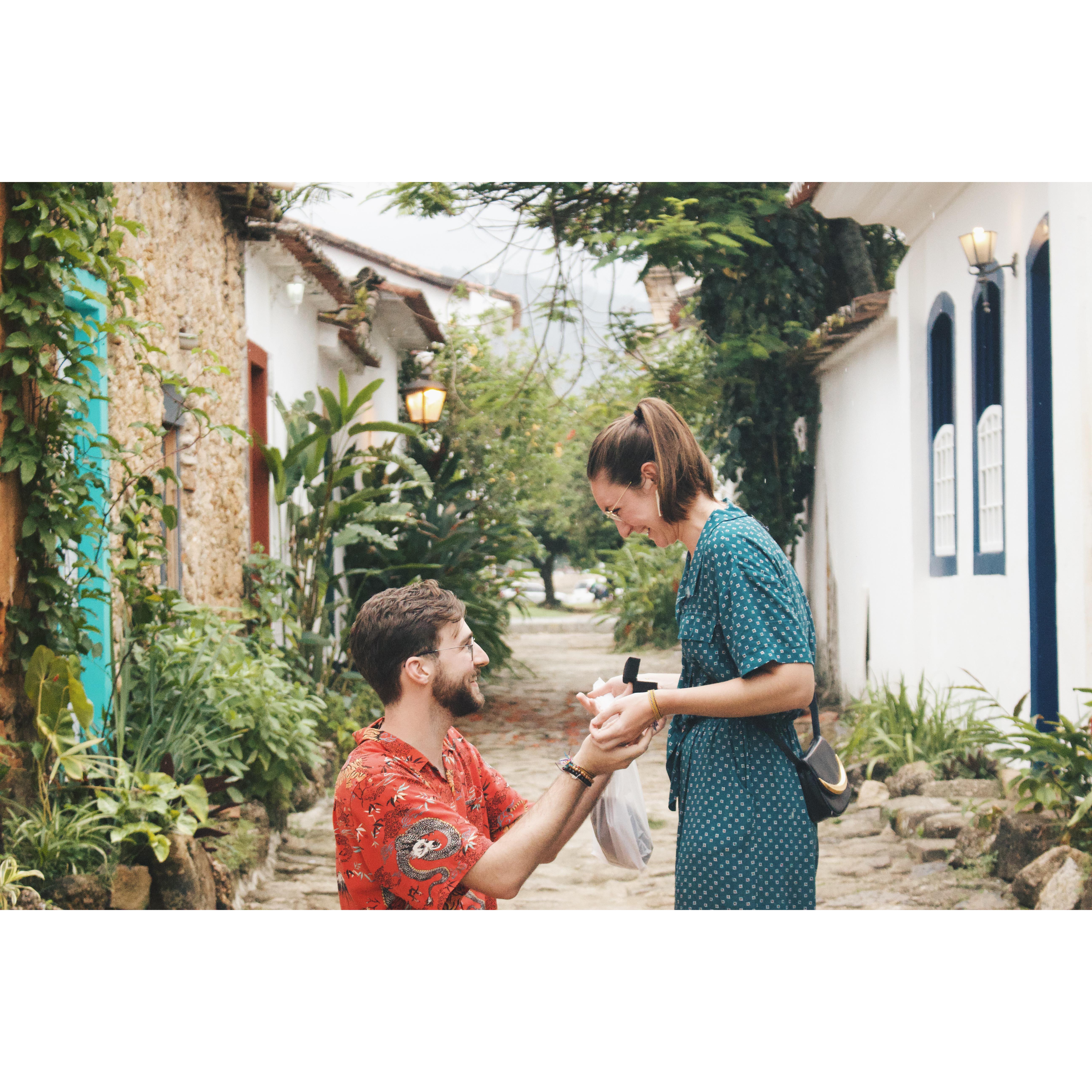I said I didn't want any pictures whenever we got engaged, but I'm glad we captured this. Paraty, Rio De Janerio, Brazil. 12/28/2018