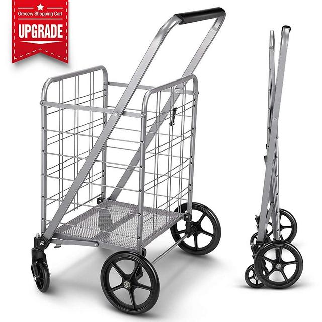 Newly Released Grocery Utility Flat Folding Shopping Cart with 360° Rolling Swivel Wheels Heavy Duty & Light Weight Extra Large Utility Cart