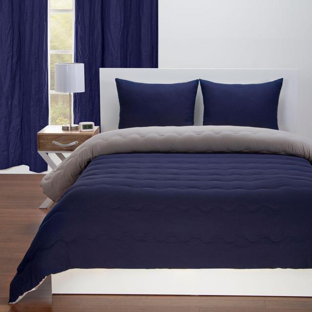 Crayola® Reversible Solid Full/Queen Comforter Set in Navy/Grey