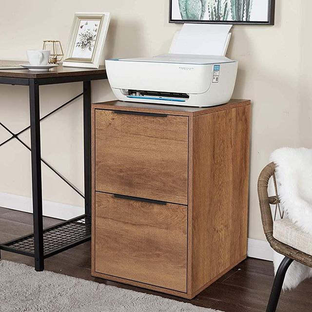 GREATMEET 2 Drawer Wood File Cabinet,Vertical Storage Filing Cabinet with Hanging Bars for Letter Size,Wooden Cabinet for Home Office Brown 15.17" L x 16.5" W x 24.14" H