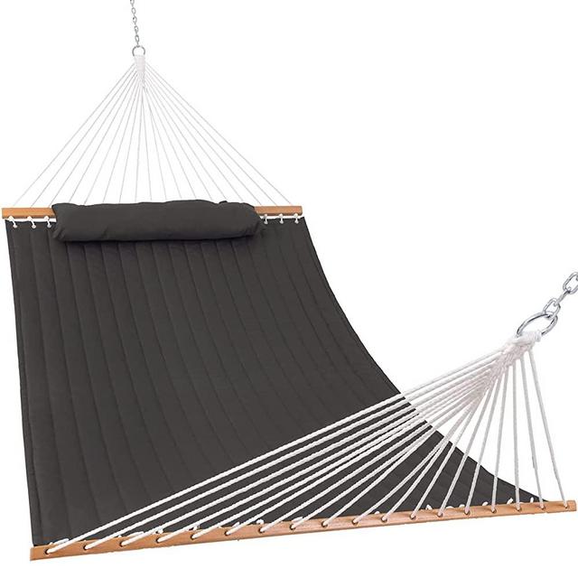 Lazy Daze Hammocks Quilted Fabric Hammock with Spreader Bar 2 Person Double Hammock with Chains Outdoor Outside Patio Poolside Backyard Beach 450 lbs Capacity Gray