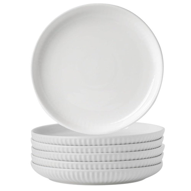 Hasense Dinner Plate, 10 Inch White Ceramic Plates Set of 6, Dish Set for Steak, Pasta, Pizza, Appetizer, Round Dinnerware Dish for Kitchen, Serving Plate Microwave, Oven and Dishwasher Safe