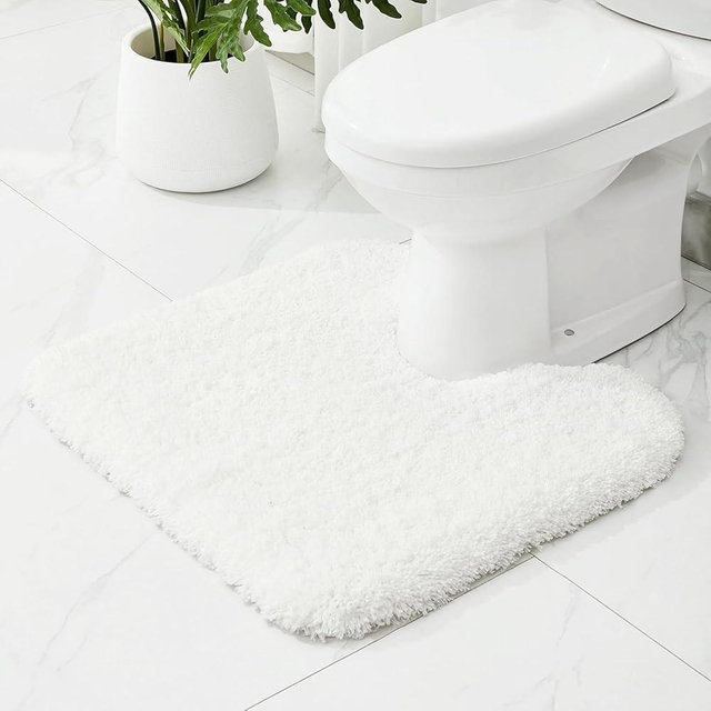 Ruggnovea Toilet Rugs U-Shaped Mat 24x22, Contour Bathroom Mat - Ultra Soft & Absorbent Microfiber, Quick-Dry, Machine Washable with High Density Foam Latex Non Slip Backing, White