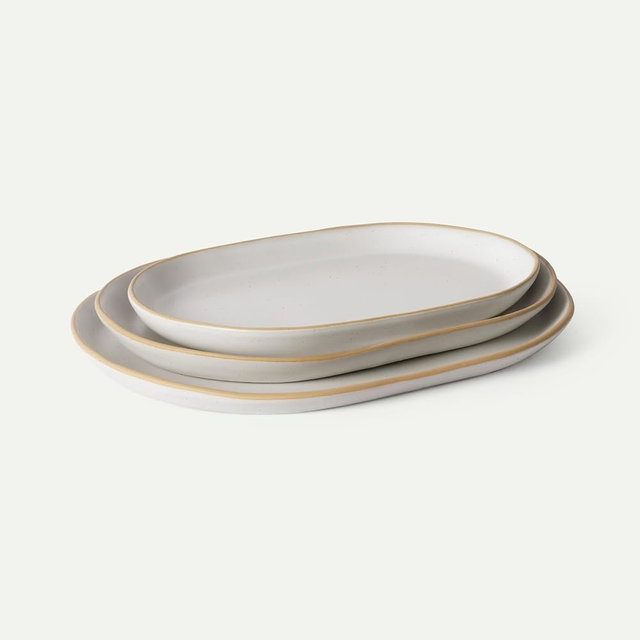 MORA Serving Platter Set of 3, Jumbo, Giant & Mega Ceramic Oval Platters for Serving, Microwave, Oven and Dishwasher Safe - Cloud