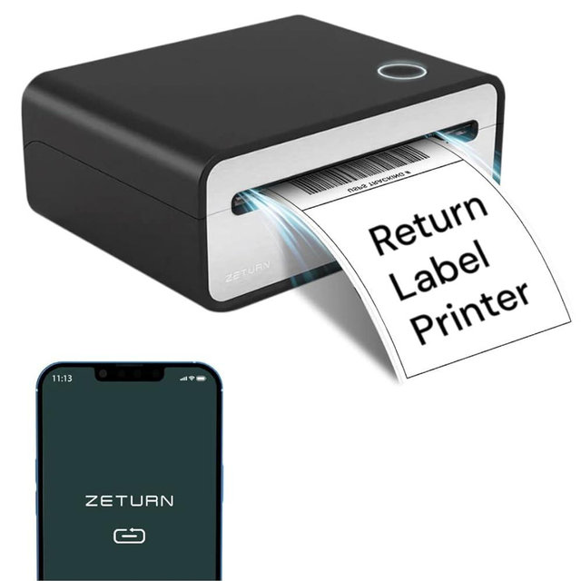Zeturn Wireless Shipping & Return Label Printer - Tiny Printer, Huge Returns - Small Compact Thermal Black Printer, Sticker Maker for Shipping Packages