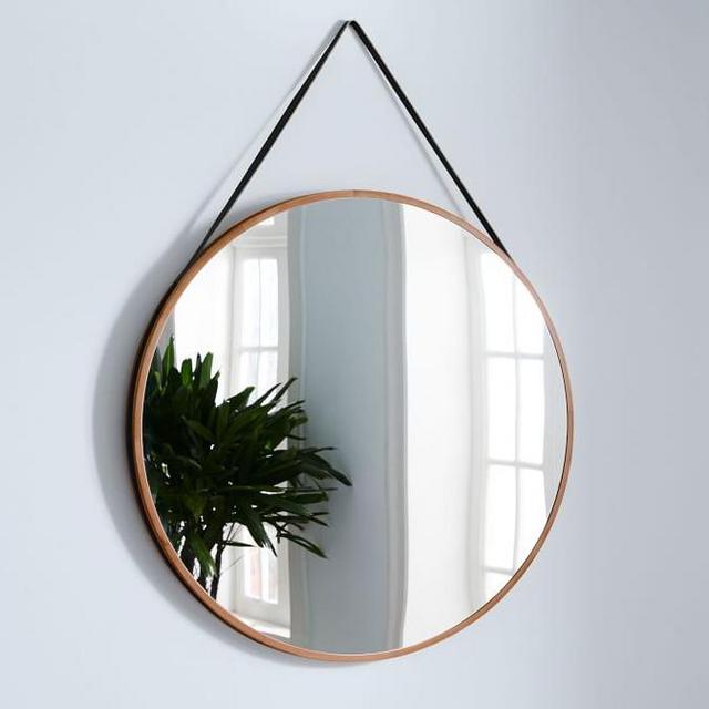 West Elm - Modern Leather Round Hanging Mirror - 36"