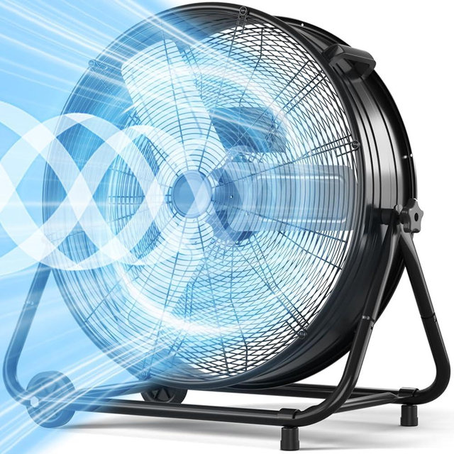 LifePlus 30" Industrial Drum Fan, 14000 CFM 550W High Velocity 3-Speed Heavy Duty Metal Air Circulator with 360° Tilt, Casters Handle for Warehouse Factory workshops Patios Garage