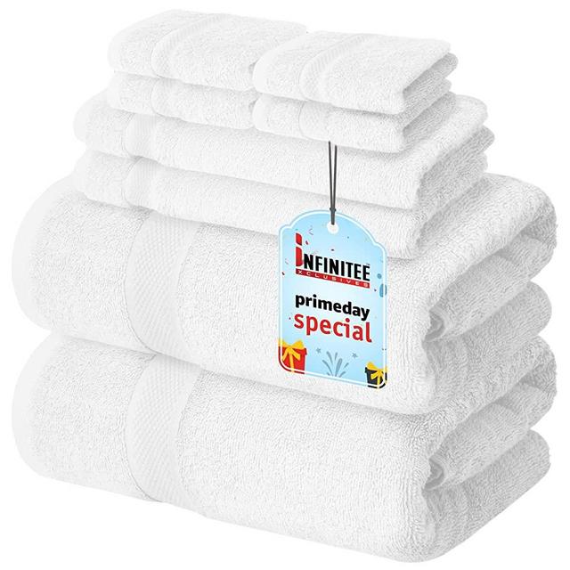 Premium White Bath Towels Set - [Pack of 8] 100% Cotton Highly Absorbent 2 Bath Towels, 2 Hand Towels and 4 Washcloths - Luxury Hotel & Spa Quality Bath Towels for Bathroom by Infinitee Xclusives