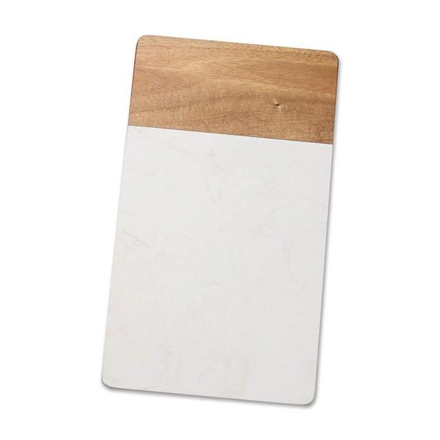 Real Marble Cutting Board with Teak Wood Accent, Rectangle Shape 8.5"x13", Durable and Chip Resistant