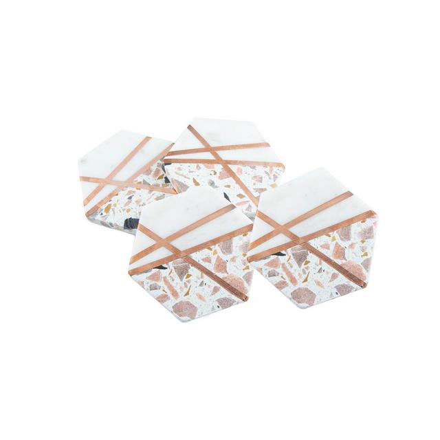 Thirstystone Set of 4 Pink Terrazzo & White Marble Hexagon Coasters