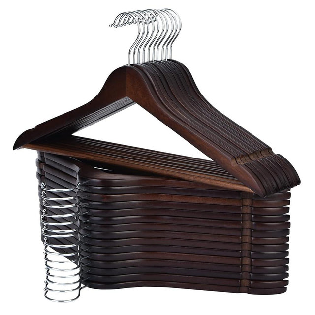 Edergoo Wooden Hangers, 30 Pack Wood Hangers with 360-Degree Rotatable Hook and Pants Bar, Smooth Finish Coat Hanger Wooden for Closet, Walnut