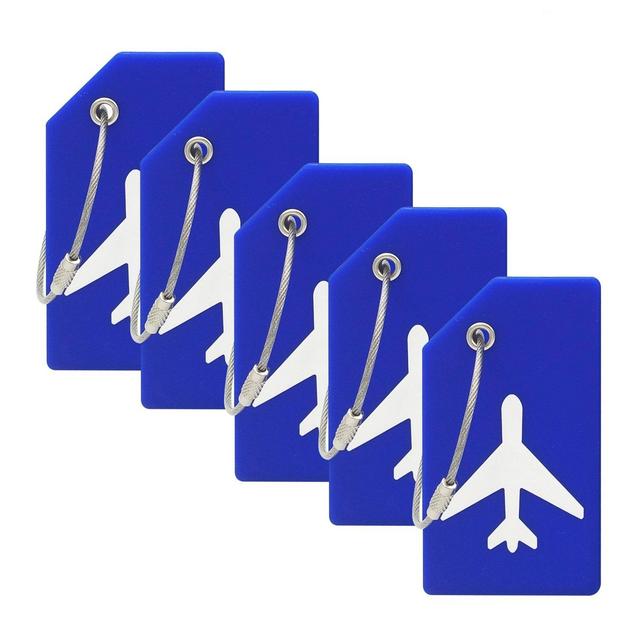 Silicone Luggage Tag With Name ID Card Perfect to Quickly Spot Luggage Suitcase (Plane 5Pcs Blue)