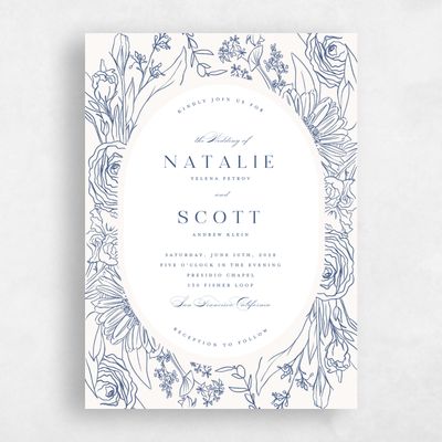 Dusty Cobalt, Blue Wedding Invitation - Corentine Portrait