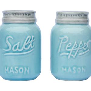 Vintage Mason Jar Salt & Pepper Shakers by Comfify - Adorable Decorative Mason Jar Décor for Vintage, Rustic, Shabby Chic - Sturdy Ceramic in Aqua Blue - 3.5 oz. Cap.