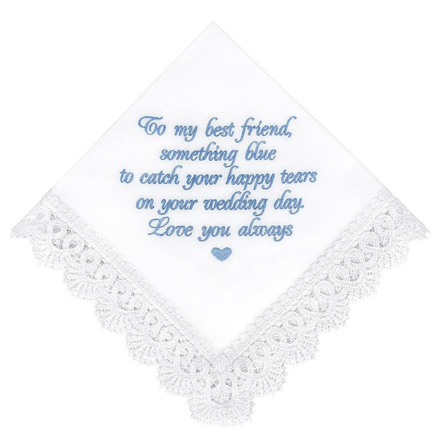 Something Blue for Bride Gift from Maid of Honor Best Friend Wedding Bridesmaid Handkerchief Blue Hankerchief Bridal Shower New Borrowed Old Embroidered