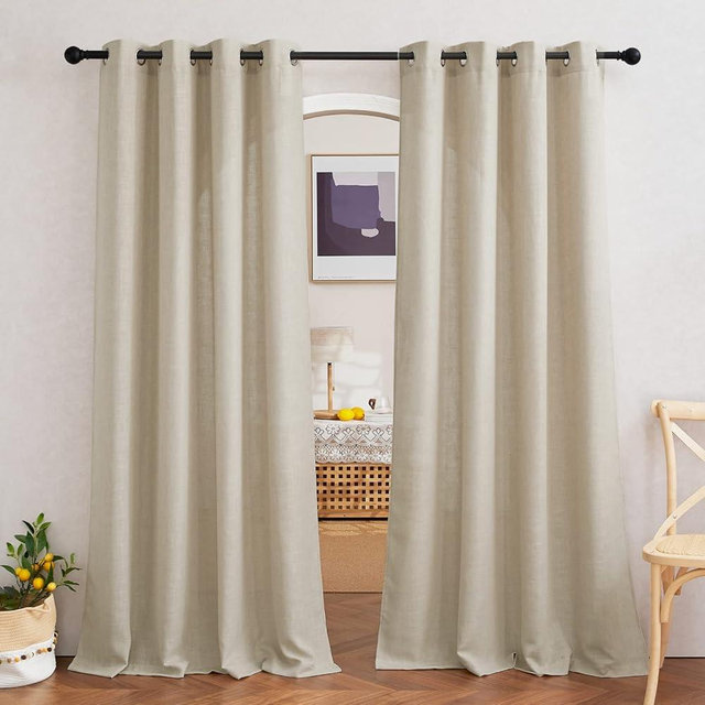 NICETOWN Light Filtering Linen Curtains 84 inch Long 2 Panels Set, Grommet Privacy Added Light Filtering Flax Semi Sheer Rustic Window Drapes for Bedroom/Living Room, Taupe, W52 x L84
