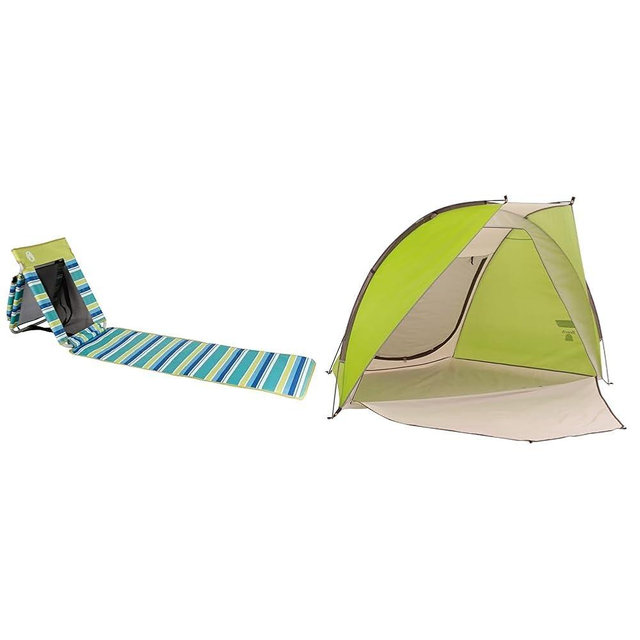 Coleman Utopia Breeze Reclining Beach Mat with Built-in Cooler, Foldable Beach Mat with Mesh Back and Shoulder Straps for Beach, Pool, Picnic or Backyard Relaxation