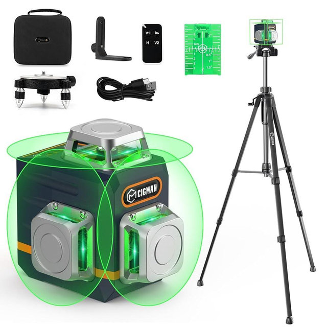 CIGMAN 3D Laser Level with Tripod,Remote Control,Compact Design,4000mAh Battery,Rotary Base,3x360°Self-Leveling Green Laser Leveler for Picture Hanging and DIY Projects