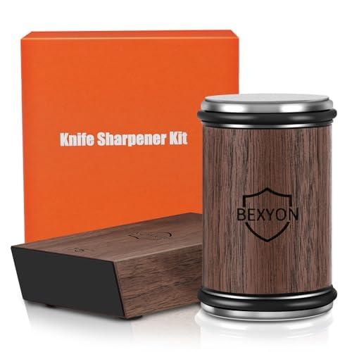 Rolling Knife Sharpener, Knife Sharpening with Industry Diamonds and Ceramic Discs. Rolling Knife Sharpening System for Kitchen Knives, Knife Sharpener Kit with 15 & 20 Degree Sharpening.(Walnut)