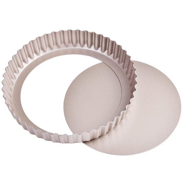 Bakeley 8-Inch Non-Stick Round Tart Pan with Removable Loose Bottom, Quiche Pan for Oven Baking (Champagne Gold)