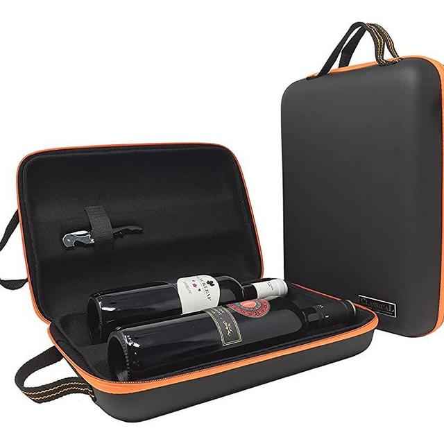 Wine Bottle Travel Bag for 2 Bottles of Wine- Shockproof & Waterproof Protective EVA Hard Carrier Tote Case Carrying Shell Pouch