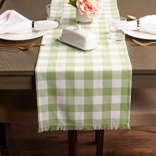 Heavyweight Check Fringed Table Runner