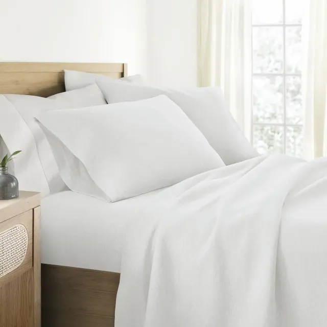 100% Cotton Jersey Sheets Set - Soft, Breathable, Deep Pockets, Easy Care - 4 Pieces - Becky Cameron, White, Full