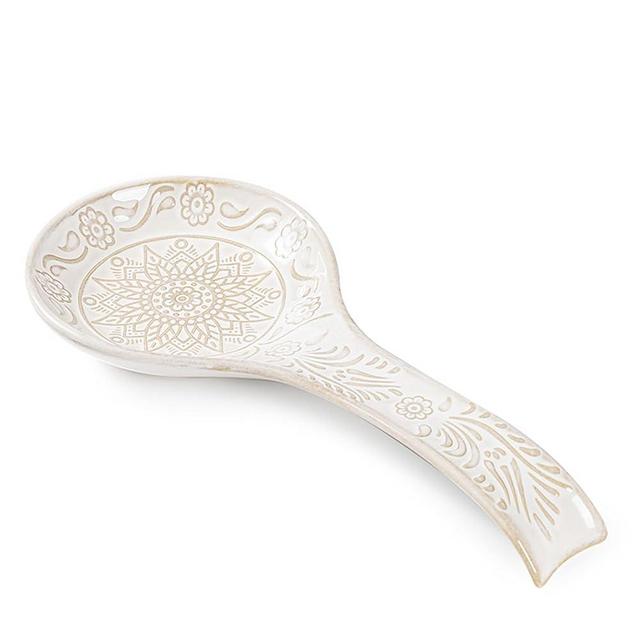 MIKIGEY Ceramic Spoon Rest, 9 Inches Large Spoon Holder for Kitchen Counter, Kitchen Accessories, Dishwasher Safe, White