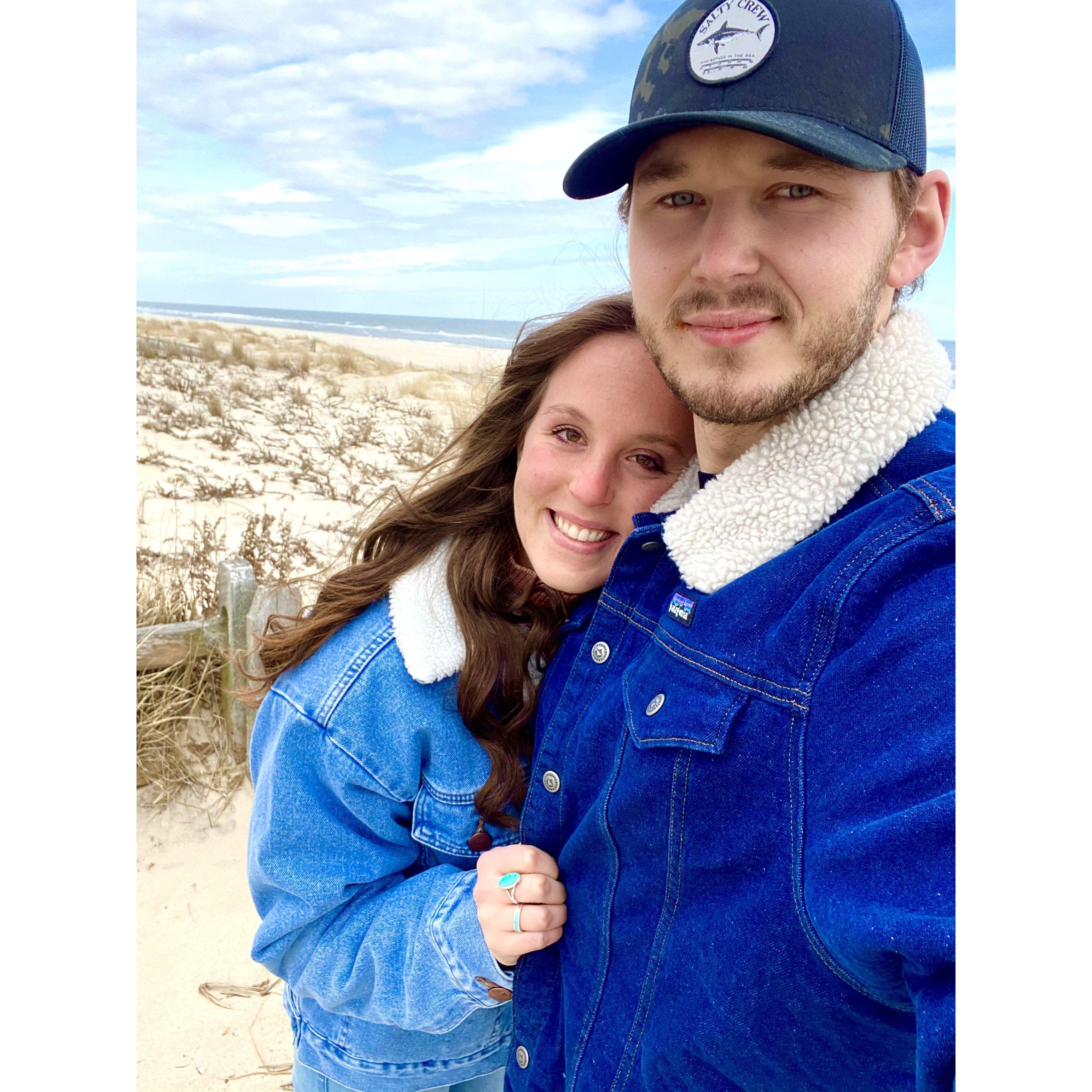 Matching jackets at the beach