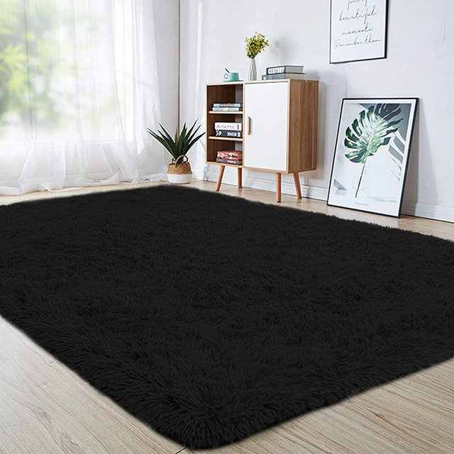 junovo Ultra Soft Area Rugs, Fluffy Carpets for Bedroom Kids Girls Boys Baby Living Room Shaggy Floor Nursery Rug Home Decor Mats, 4 x 5.3ft Black
