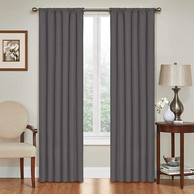 ECLIPSE Kendall Thermal Insulated Single Panel Rod Pocket Darkening Curtains for Living Room, 42" x 63", Charcoal