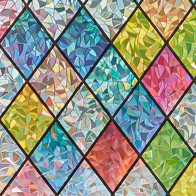 SUNBABY Stained Glass Window Film: Rainbow Holographic Window Privacy Film Decorative UV Sun Blocking Static Cling Window Covering Film for Home Bathroom,23.6 x 157.4 inches