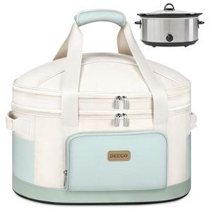 DEEGO Carrying Bag for Crock-Pot 6-8 Quart, 2-Layer Insulated Portable Slow Cooker Travel Bag with Support Pad, Lid Fasten Straps & Easy-Clean Liner, Ideal for Transport, Family Gatherings Potlucks