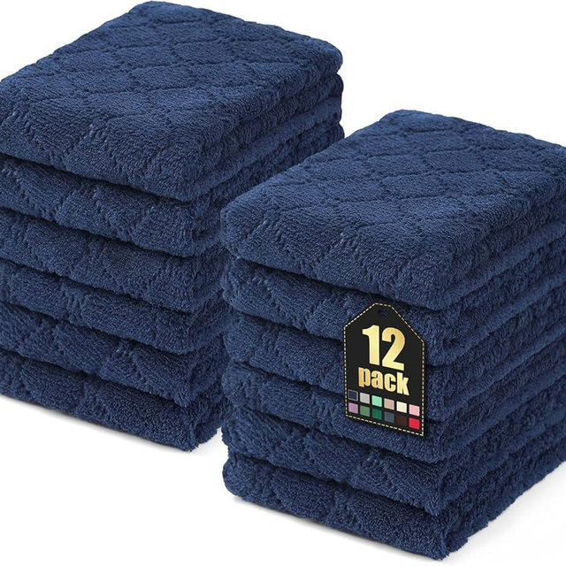 Homaxy 12 Pack Dish Towels for Kitchen (10 x 20 Inches, Navy Blue), Super Soft and Absorbent Coral Velvet Dish Cloths for Washing Dishes, Nonstick Oil Fast Drying Microfiber Cleaning Cloth