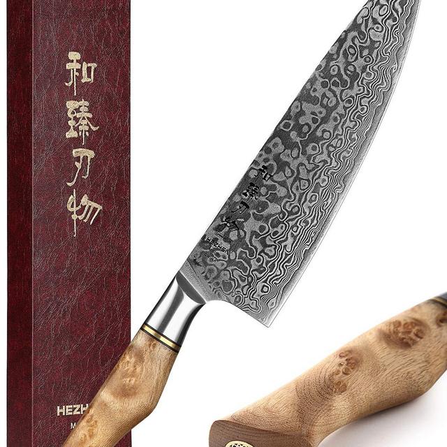 HEZHEN Chef's Knife-Professional-8.3 inch Damascus Steel, Kitchen Knife VG10 Gyuto Knife-Master Series Chef Cooking Tool at Home,Restaurant-Figured Sycamore Wood Handle