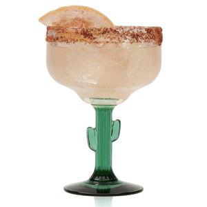 Libbey Cactus Margarita Glasses Set of 4, Durable Green Stemmed Cocktail Glasses, Lead-Free Cactus Glassware, Unique Plant Themed Frozen Margarita Glasses, 16-Ounce