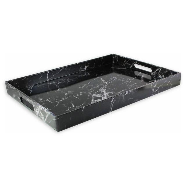 American Atelier Marble Swirl 19-Inch Handled Serving Tray in Black/White