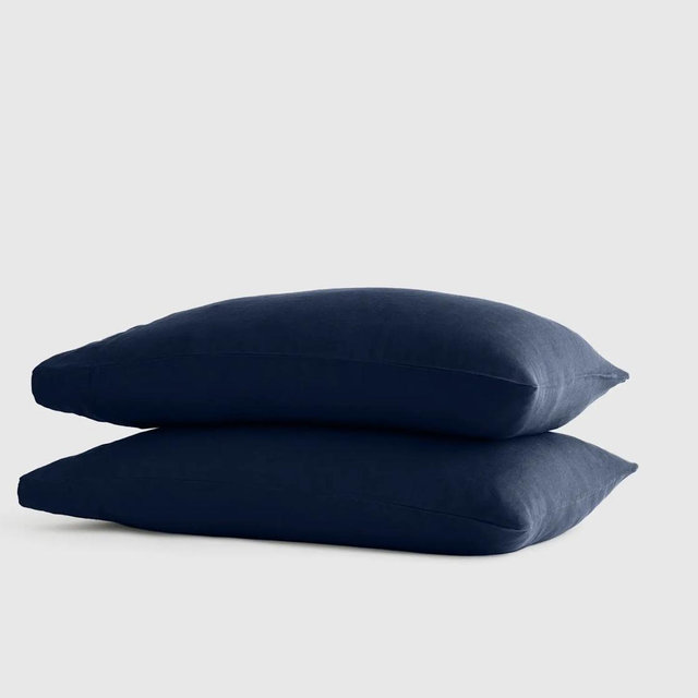European-Navy Linen Pillowcase Set